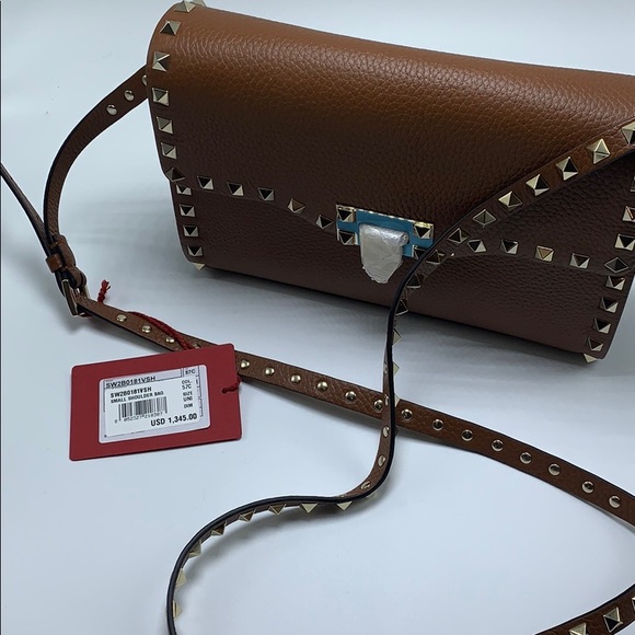 ❤️NWT VALENTINO SMALL ROCKSTUD CALFSKIN CROSSBODY BAG IN BROWN - Picture 2 of 15
